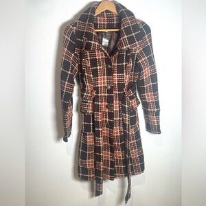 Vintage Brown and orange plaid Women's Coat